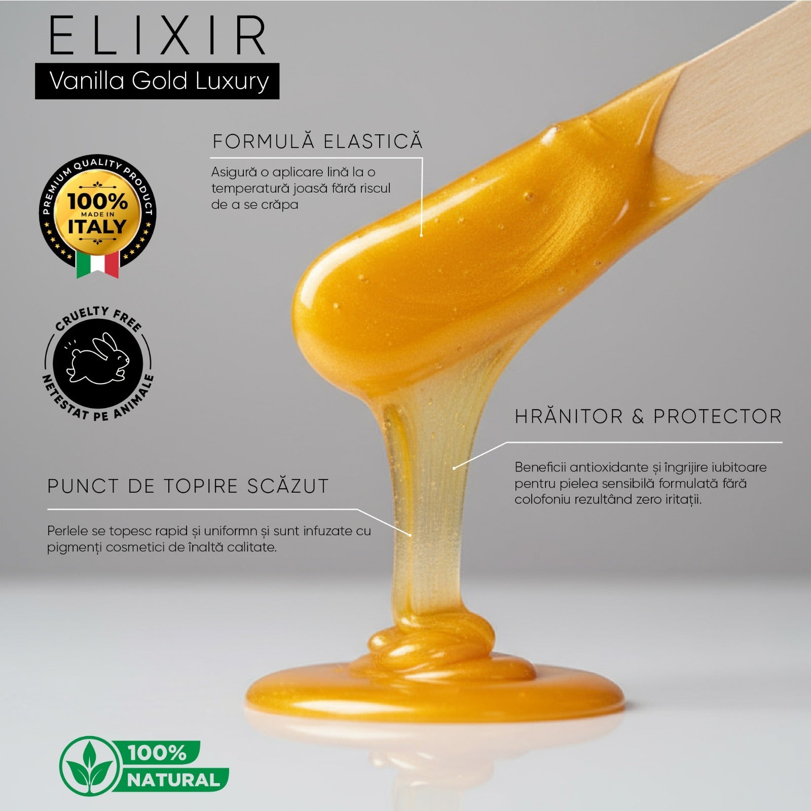 Ceară elastica granule Auriu Elixir 1kg - WaxxInn - Waxx Inn